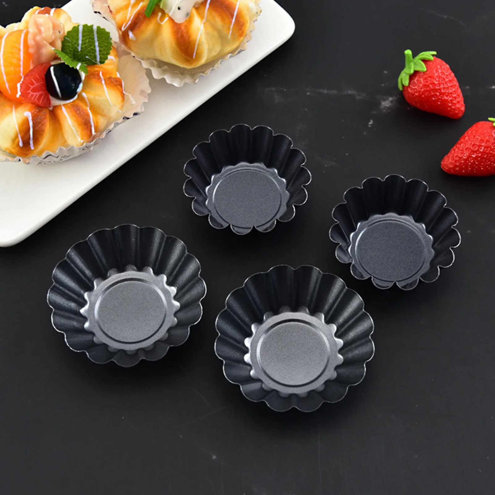 Tart Mold Tin Pan Baking Tool Round Nonstick Quiche Pan with Rugged Carbon Steel for Halloween Christmas Party Festival