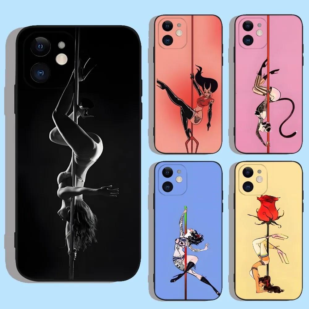 Pole Dance Dancing Fitness Phone Case For Apple iPhone 15,14,13,12,11,XS,XR,X,8,7,Pro,Max,Plus,mini Silicone Black Cover