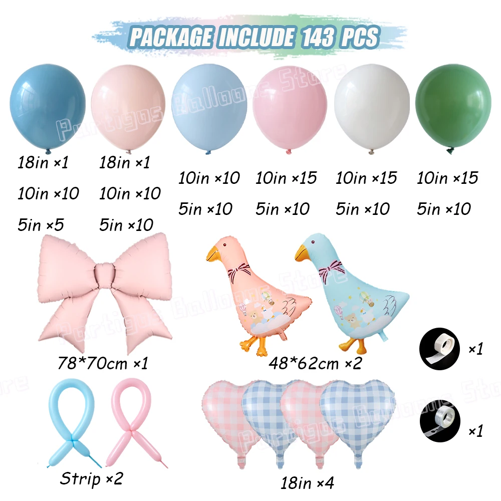 

143Pcs One Silly Goose Balloons Garland Kit Pastel Bow Heart Foil Balloons Baby In Bloom Gender Reveal 1st Birthday Party Decor