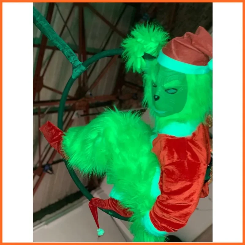 Christmas Hanon stole green fur monster Santa Claus costume set suit accessories belt mask hat Christmas explosion party costume