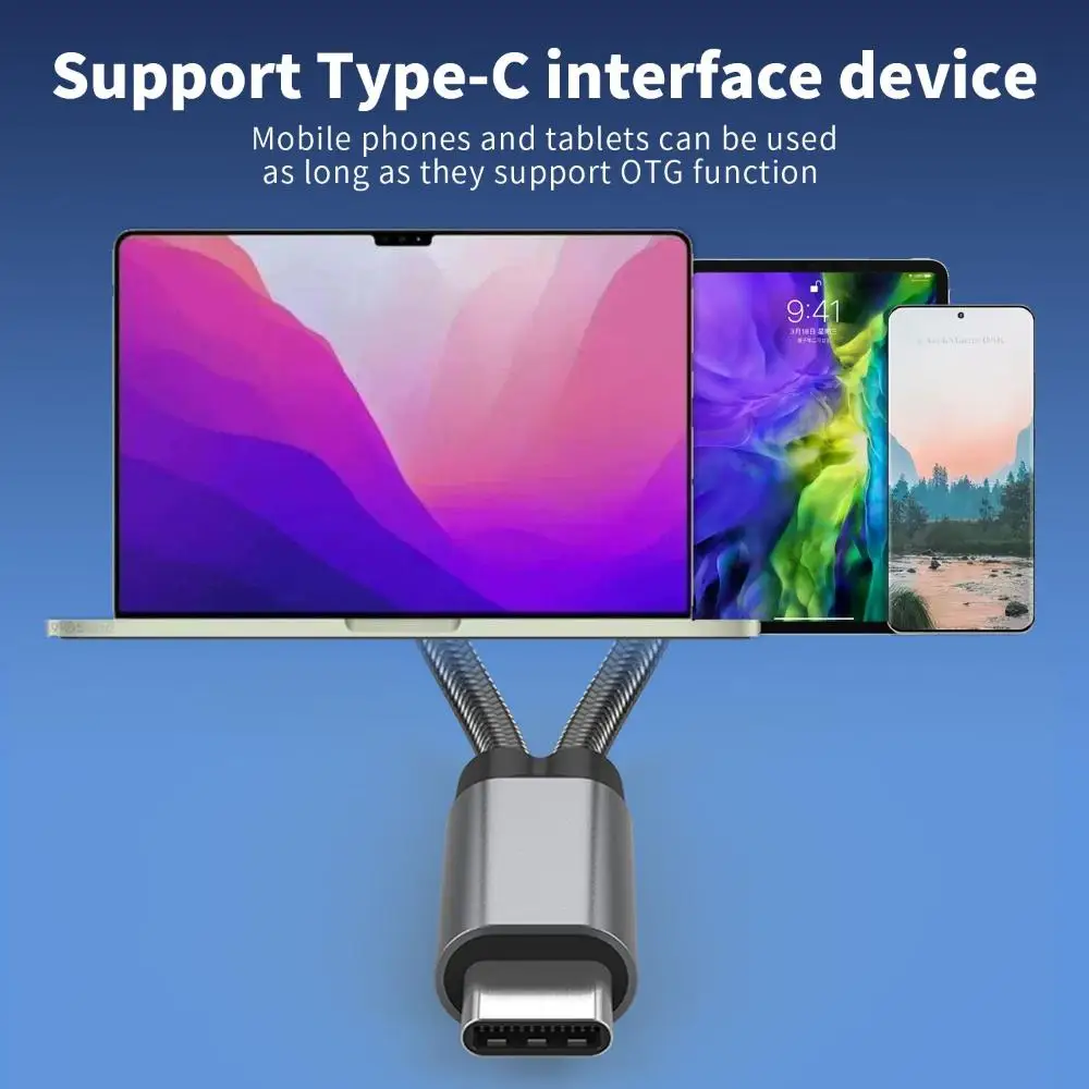 U Disk 2 in 1 Data Sync USB Type C Cable 60W PD Fast Charging Converter OTG Adapter