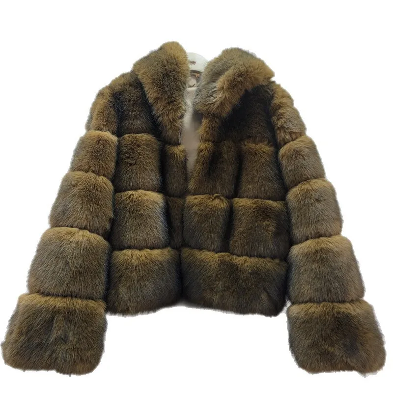 HKSH 2025 شتاء جديد المرأة مقنعين قصيرة فو الفراء معطف سستة مزاجه أنيقة فاخرة موضة شيك سميكة الدافئة سترة HK16166 #6