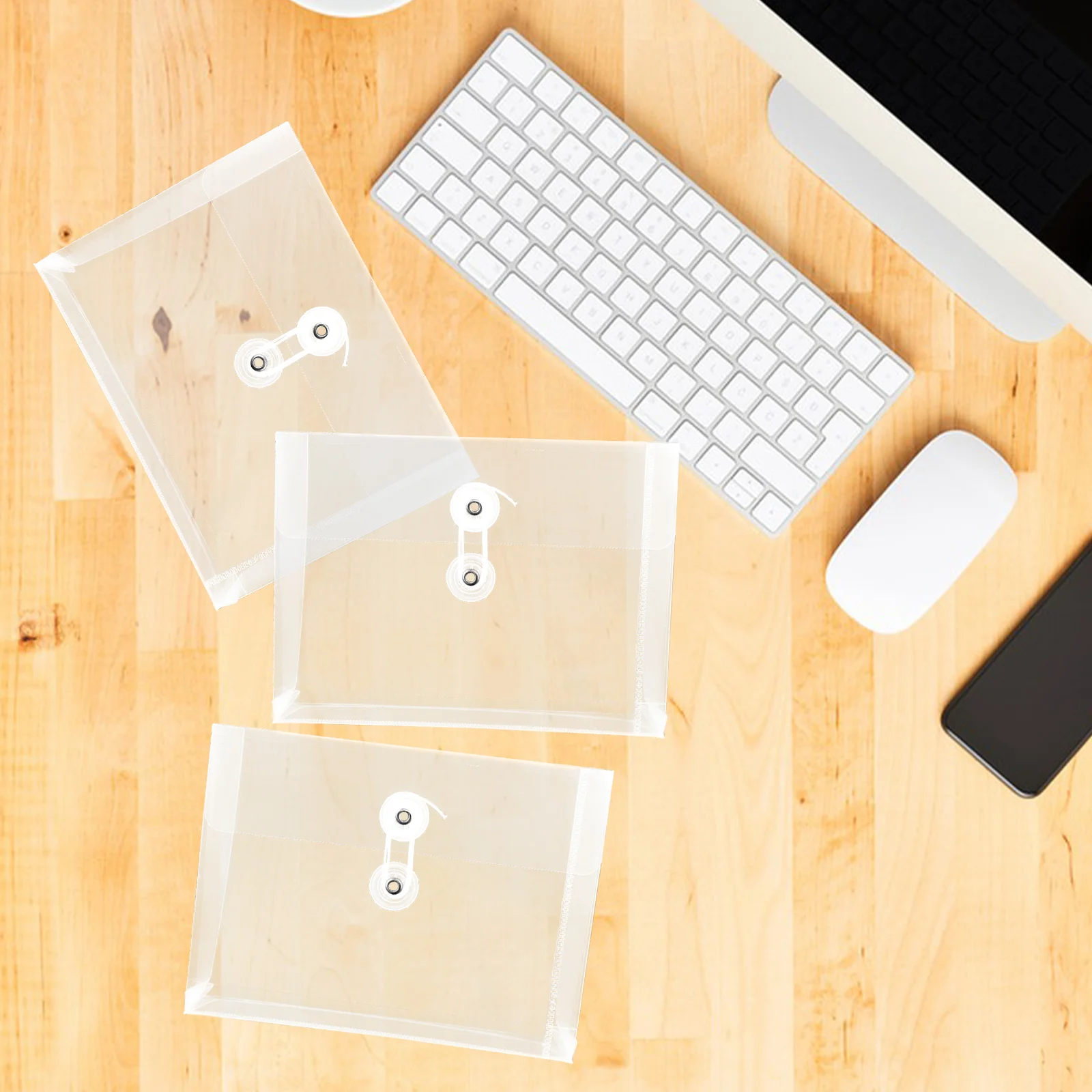 6Pcs Documents Envelopes String Button File Bags Transparent File Pockets Plastic Document Storage Bags