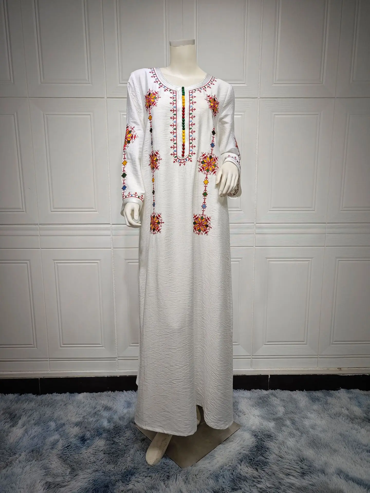 Arabic Dress For Women 2023 Moroccan Dubai Africano Abaya Solid Embroidery Full Sleeve Loose Ramadan Muslim Femme Robe