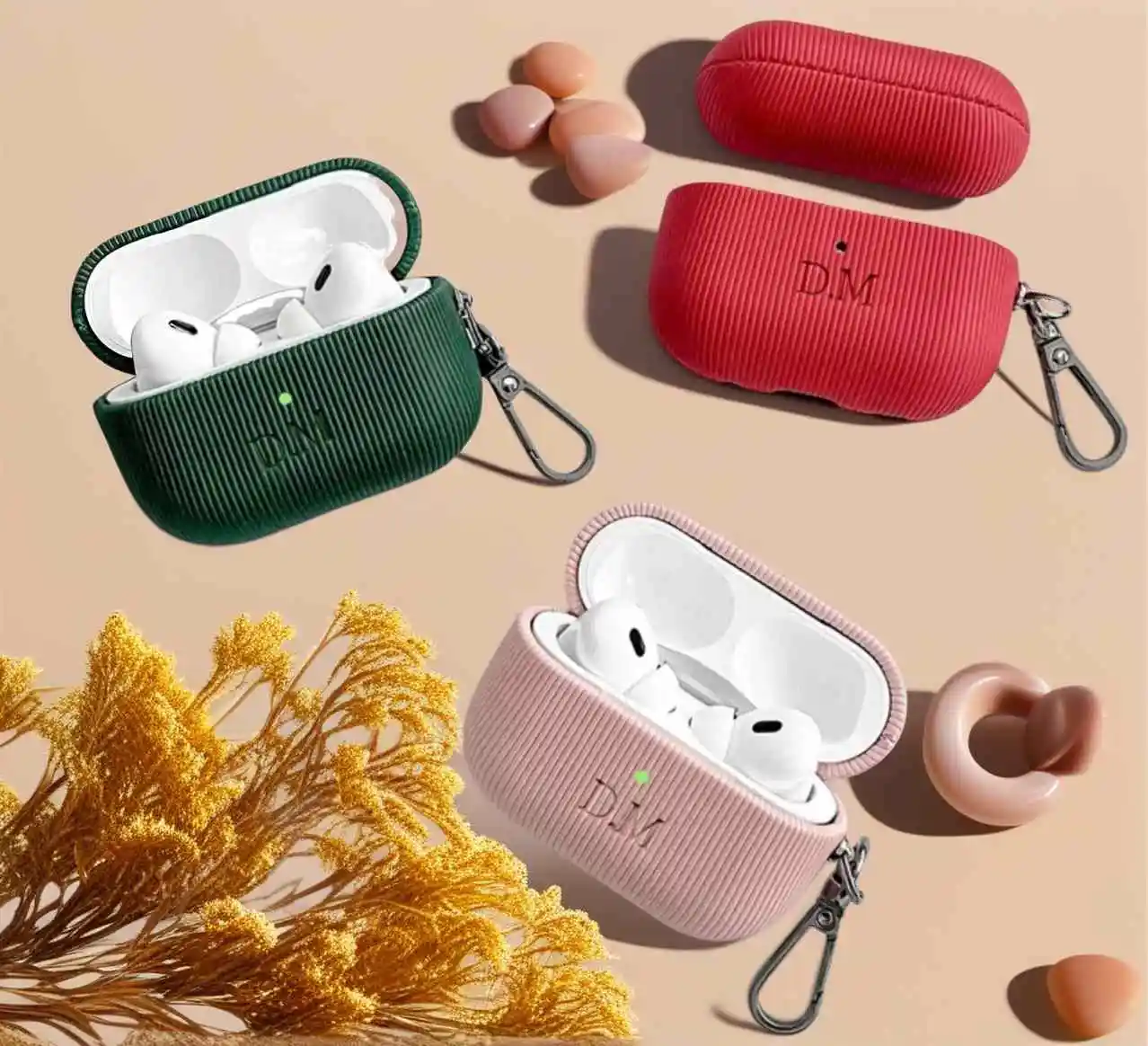 Earphone Vertical Stripe Case For Airpods 1 2 3 Pro 2 Personalized Initials Letters Earphone Cover With Keychain