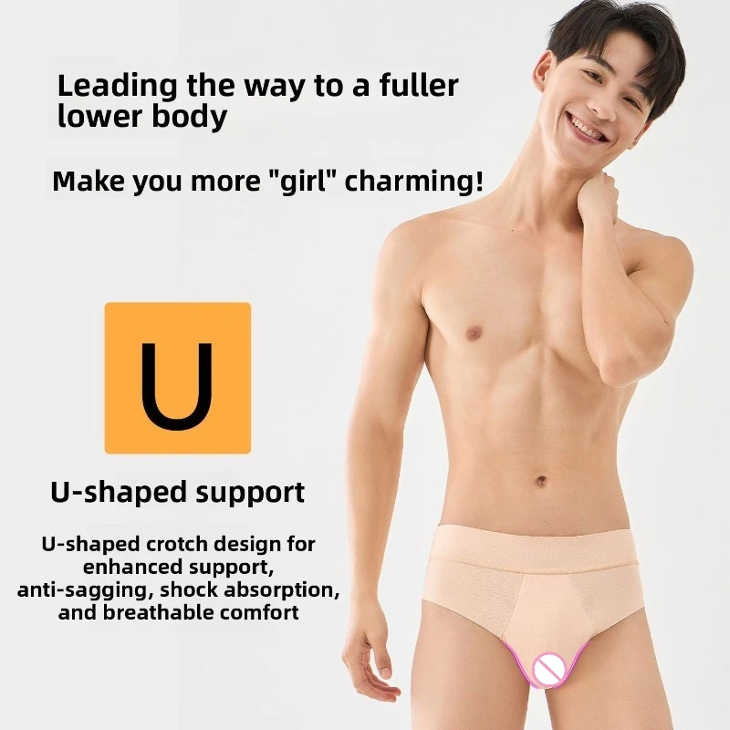 Set di 3 Pezzi di Intimo Maschile per Crossdresser, Design Realistico di Parti Intime Femminili, Modellante per Effetto Camel Toe, Mutandine Traspiranti per Cosplay