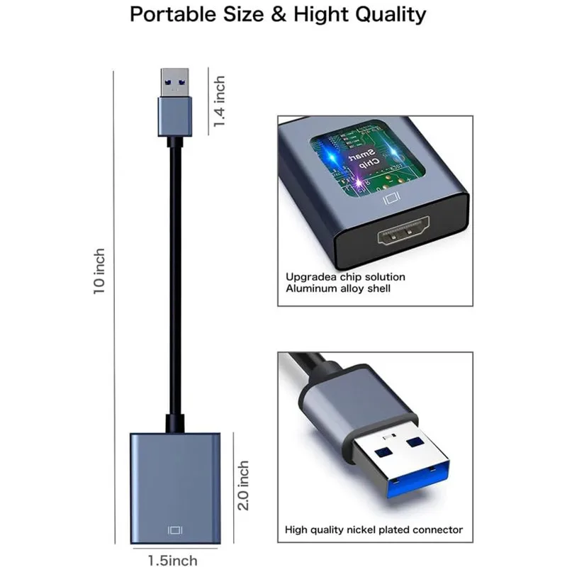 USB 3.0 zu HDMI Adapter 1080P USB zu HDMI Konverter USB A zu HDMI Kabel 60Hz Audio Video Adapter für PC HDTV Laptop Projektor – Detail 8
