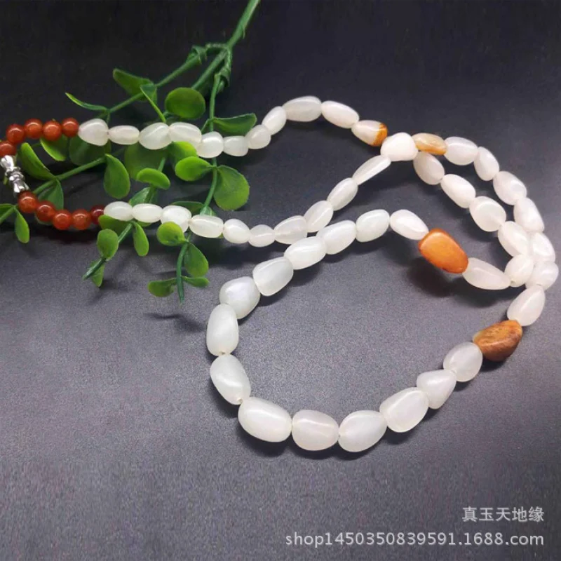 

Hetian Jade Seed Material Stone Necklace Yellow Qin Skin Pendant Ornament Rope Unisex Hanging Chain Jewelry