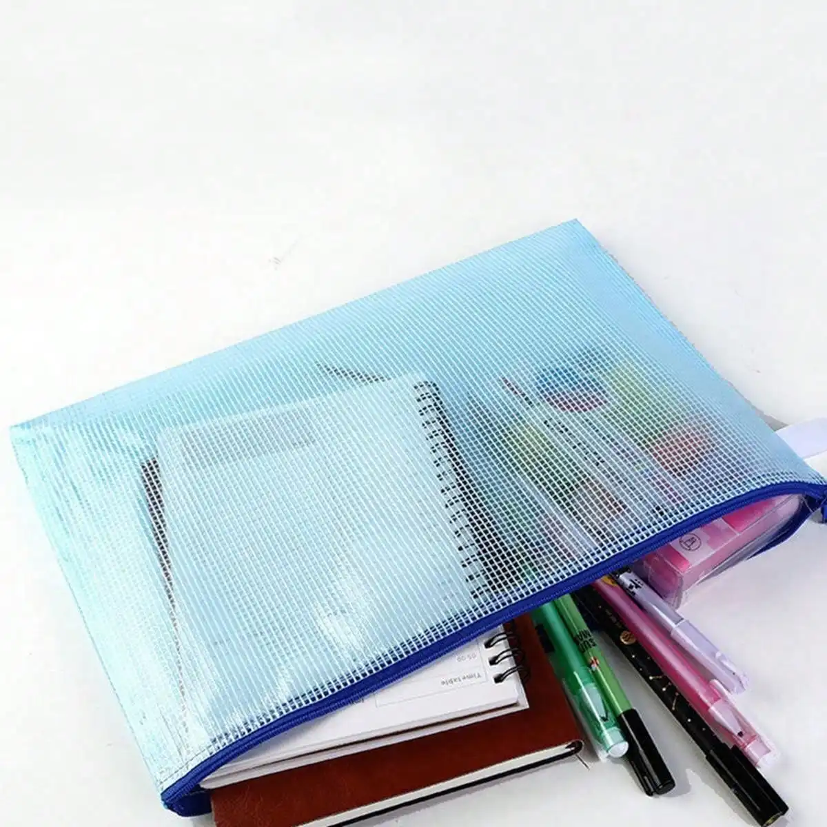 2Pcs Zipper File Bag Transparent Plaid Document Pouch Office Stationery Storage Bag Waterproof Folder for School Home Organizer