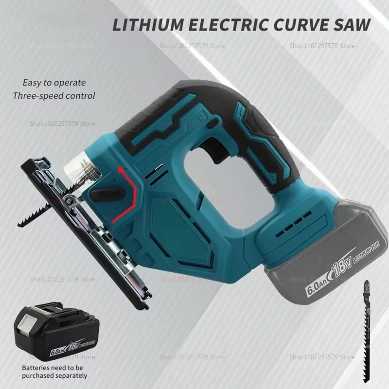 Electric Curved Jig Saw Cordless Power Tool for Carpentry DIY with 18V Battery Compatible Portable Multifunctional Cutting Tool
