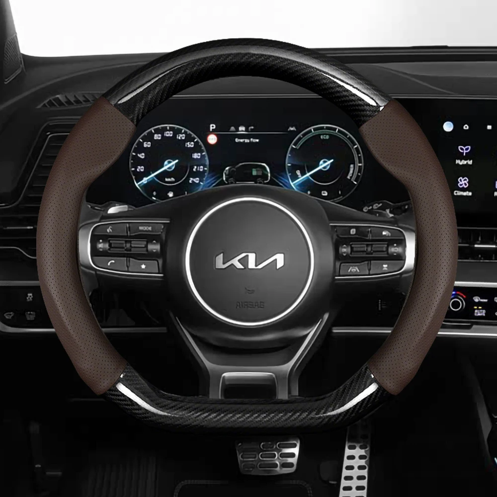 

Чехол на руль автомобиля для Kia Sportage, K3, K4, K5, Rio, Cerato, Stonic, Niro, Soul, Forte, Stinger, Ceed, Picanto из карбонового волокна и кожи
