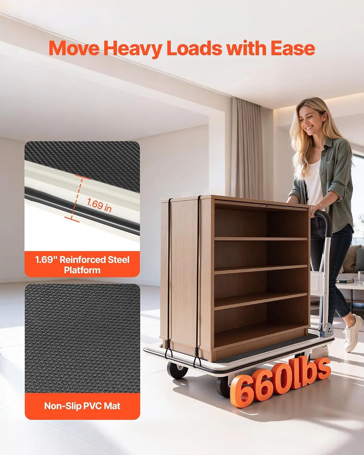 Foldable Push Cart Dolly, 660 lbs Load Capacity, Folding Platform Truck with Swivel Wheels, Moving Platform Hand Truck Flatbed C