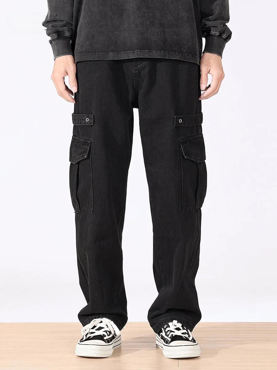 

Bla Waed Casual Men's Jeans Straight Leg Loose Wide Leg Pants Retro American Sle Workwear Long Trousers Autumn Winter