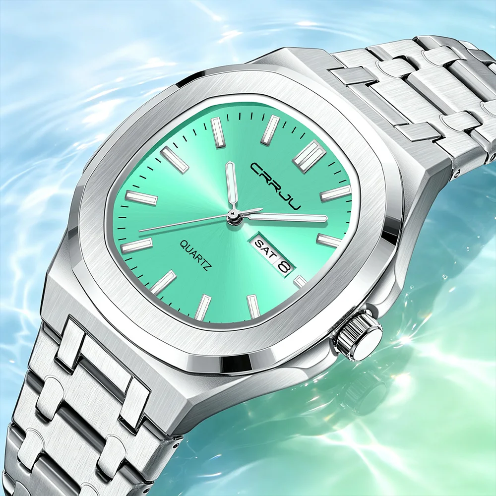 CRRJU 5039 Top Brand Men's Quartz Watch Luxury Original Luminous Week Date Dual Calendar Waterproof Wristwatch For Man