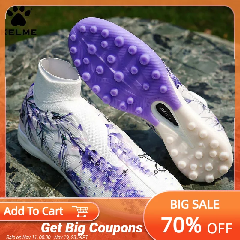 

Kelme High Top Men's Football Shoes Fly Weave Training Competition Tf Football Shoes Nail Grass Football Boots