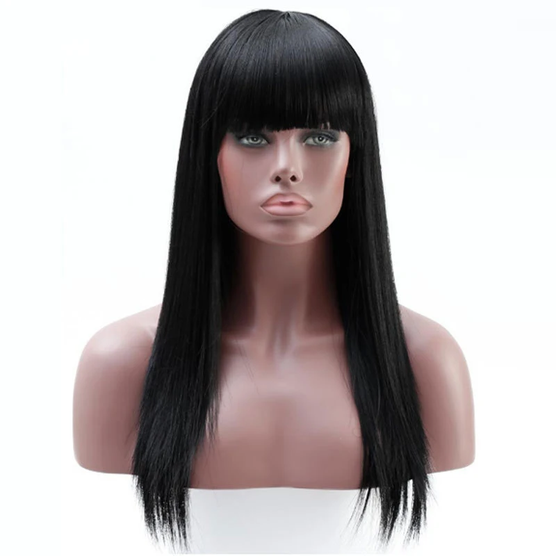 

New synthetic fiber wig, European and American style women's long straight black high-temperature fiber wig