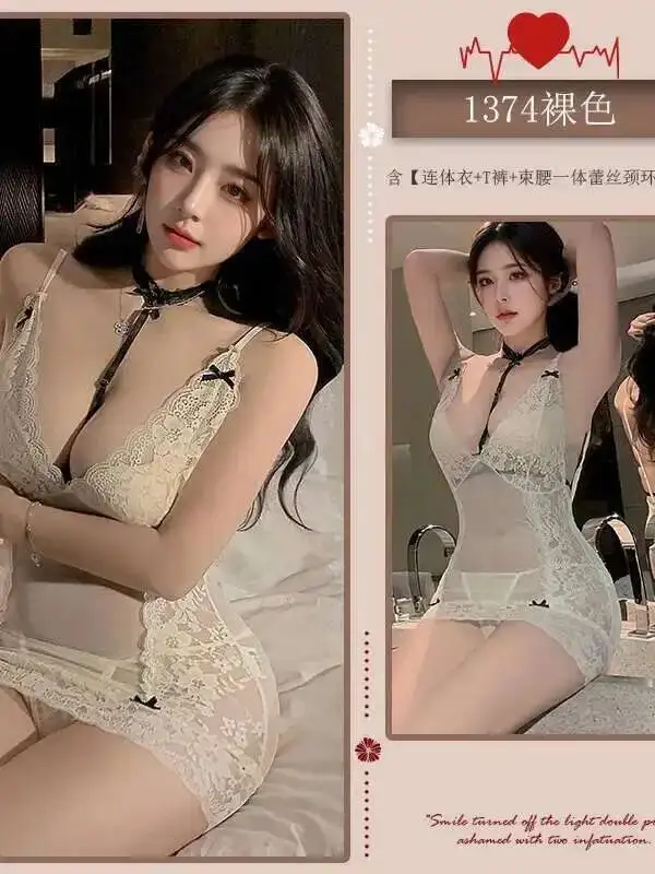 Camisola Sexy de encaje de malla transparente estilo puro deseo para mujer, camisón con escote en V profundo y espalda descubierta, vestido elegante 2025, nuevo dulce J3OF