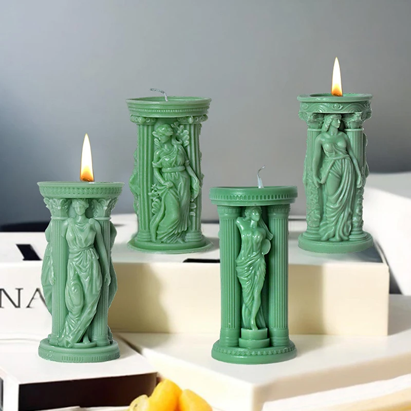 Greek Goddess Athena and Roman Column Candle Silicone Mold for DIY Handmade Aromatherapy Gypsum and Resin Making