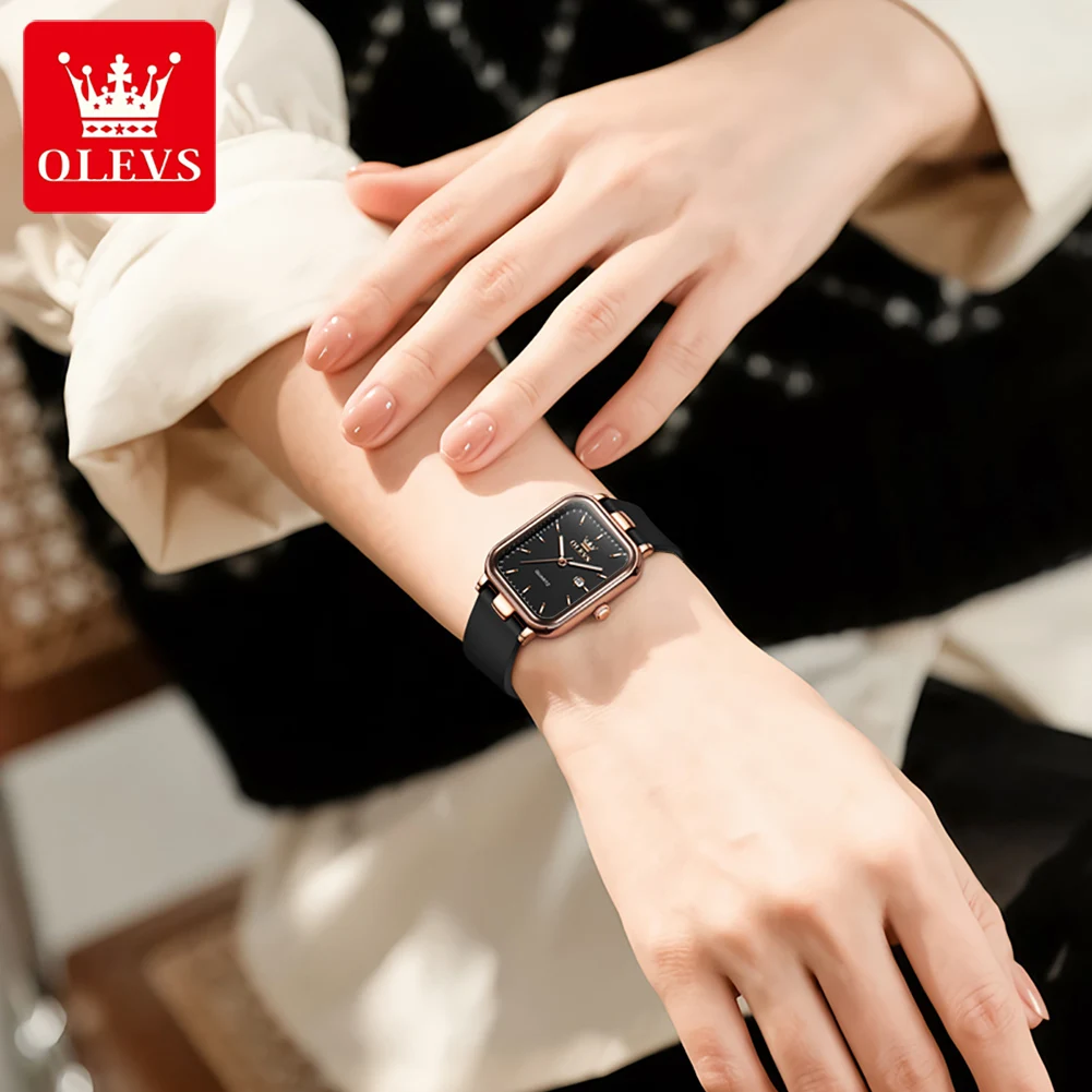 Jam Tangan Wanita OLEVS 7089 Fashion, Jam Tangan Kuarsa Sederhana, Tali Silikon Tahan Air Asli, Jarum Bercahaya, Jam Tangan Wanita Trendi