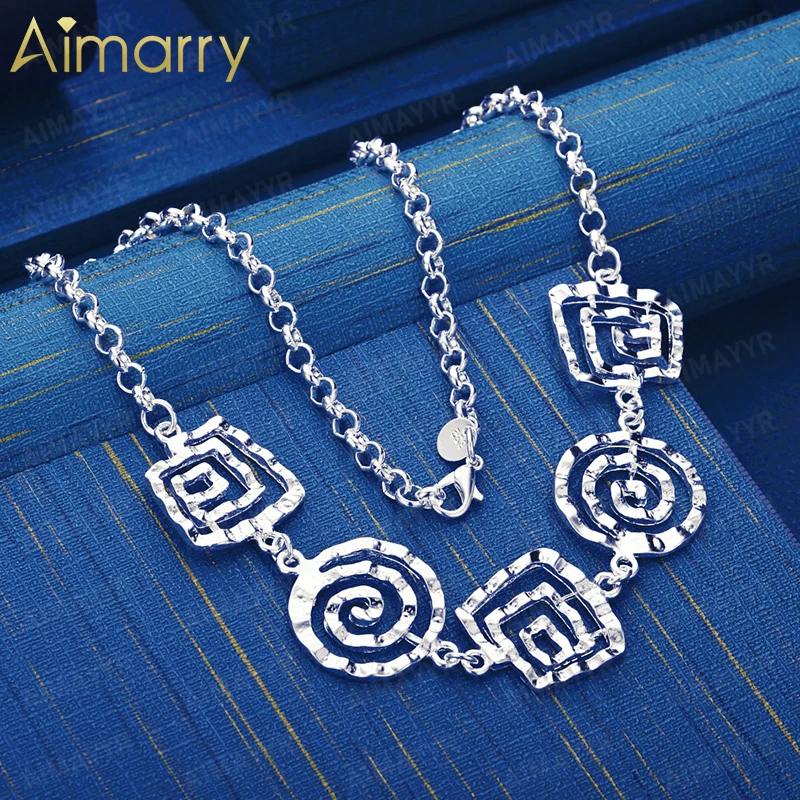 925 Sterling Silver Ethnic Style Patterned Necklace 20 Inches Women's Party Banquet Engagement Wedding Fashion Jewelry