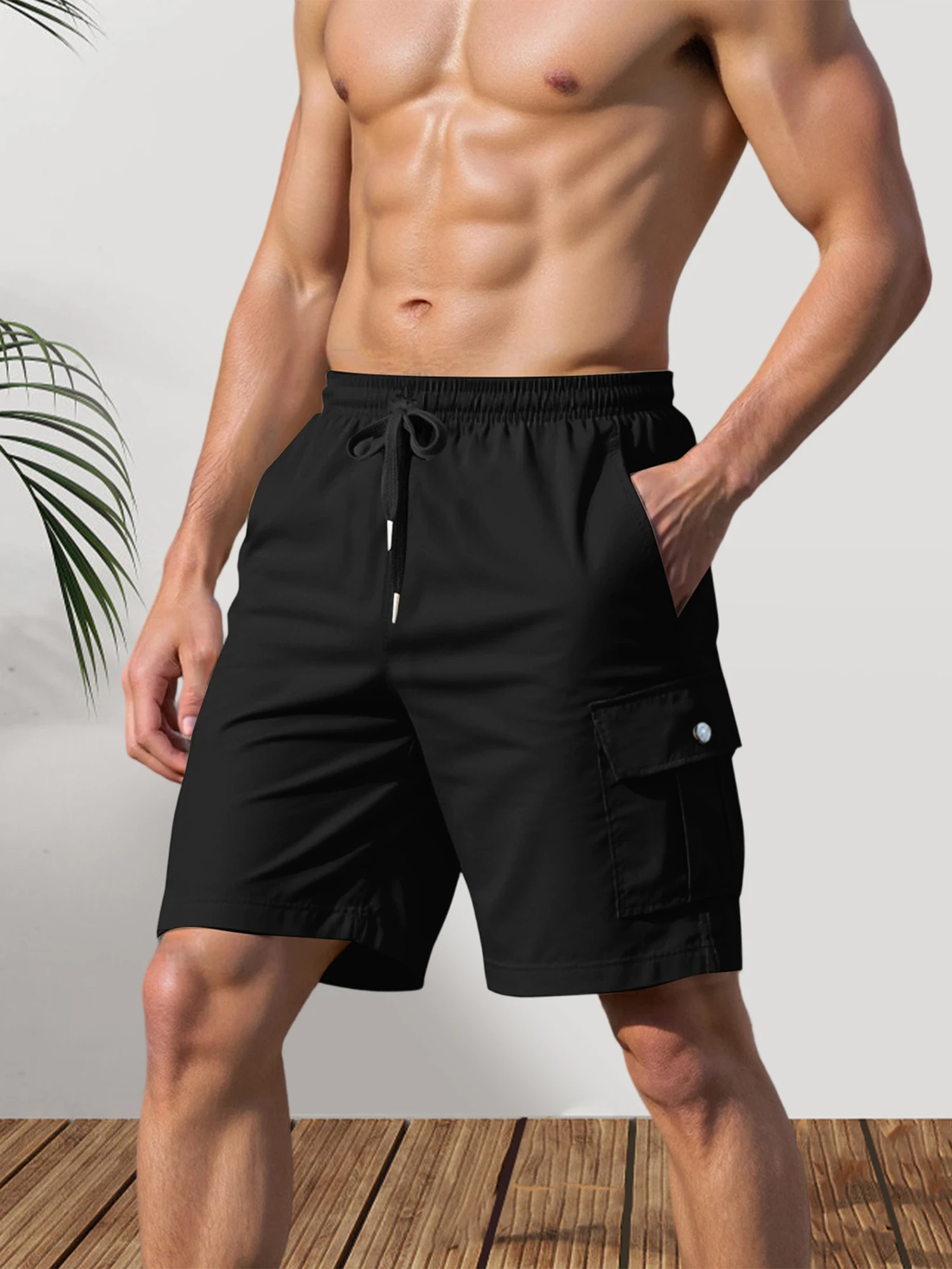 Short Cargo léger à séchage rapide pour hommes, avec cordon de serrage réglable, ceinture élastique et plusieurs poches pour l'extérieur