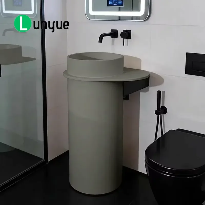 Artificial Stone Basin Integrated Freestanding Design For Small Family Bathroom Modern Compact Vanity Sink Space Saving