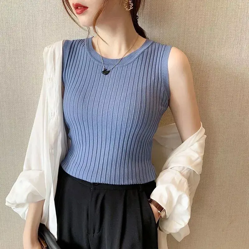 2024 Summer Ice Silk Knitted Camisole Loose Sleeveless Top Plus Size Inner Wear