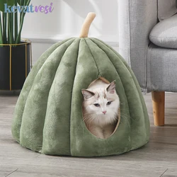 Winter Warm Cat Nest Pumpkin Shape Cat Bed Enclosed Cozy Pet Sleeping House Comfortable Cat Sleeping Bed Washable Kitten Home