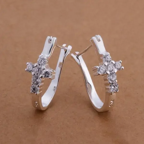 

For Women Lady Wedding Elegant Gorgeous Design Silver Color Inlaid Stone Cross Earring Jewelry Free Shipping Factory Price