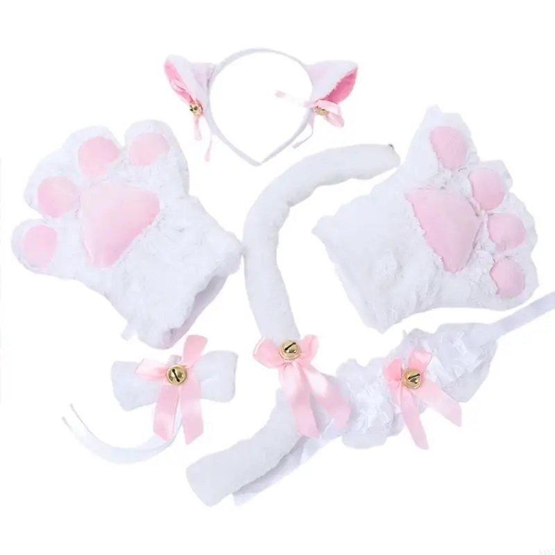 X4YC COSPLAY VOOR SET PLUSHTAIL EAREN HAARBAND GLOVES BOWKNOT ANIME Maid Props