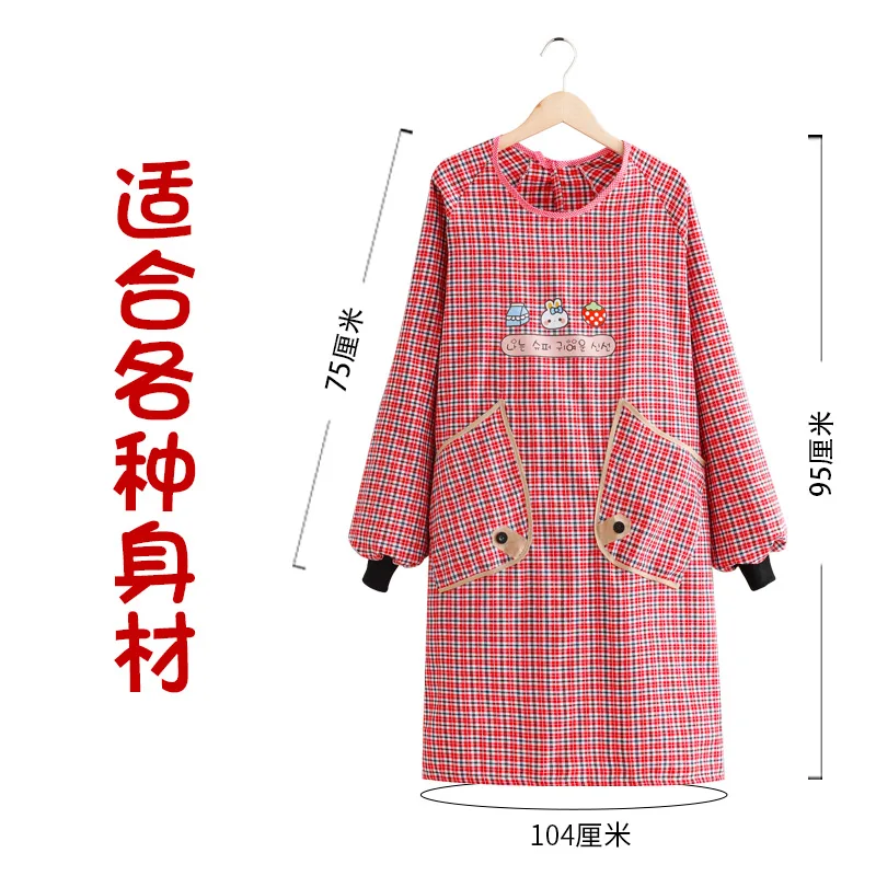 Breathable cotton smock apron long sleeve anti-fouling work clothes men's kitchen household printed logo adult female waist girt