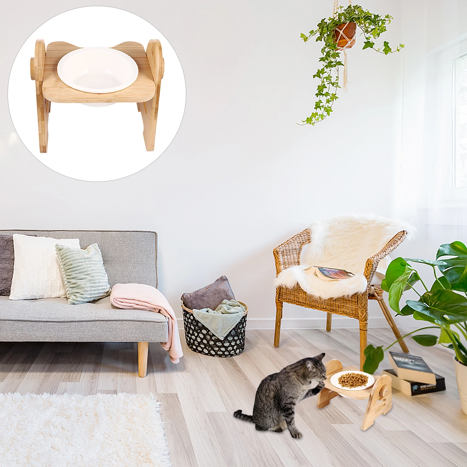 

Adjustable Elevated Ceramic Pet Detachable Wood Stand Raised Feeder For Cats Dogs Storage Water Pet Feeder Cat Bowl Wood Stand