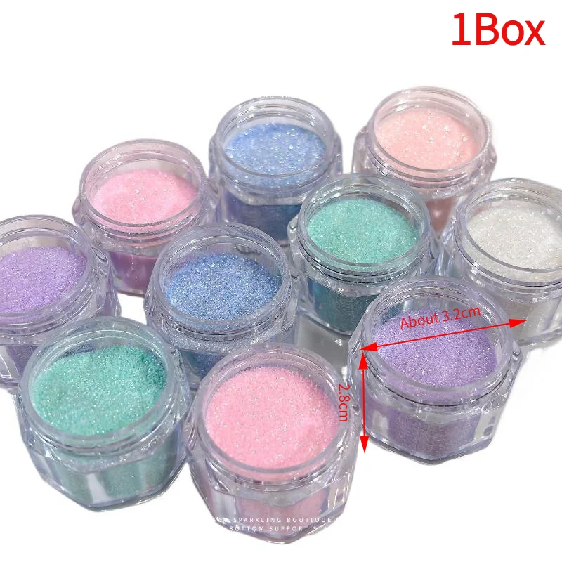1 Box Macaron Pastel Nail Art Glitter Powder Super Shiny Effect Multiple Colors For DIY Nail Art Design.