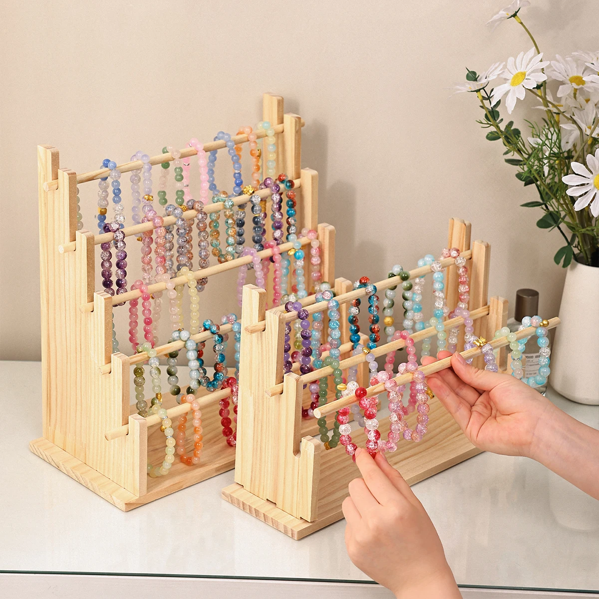 Multi-Functional Wooden Bracelet Display Stand