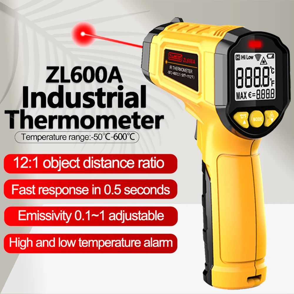 Digital Infrared Thermometer Laser Pyrometer Gun Non-Contact Temperature Gauge -50~600°C Laser Temperature Meter Tool