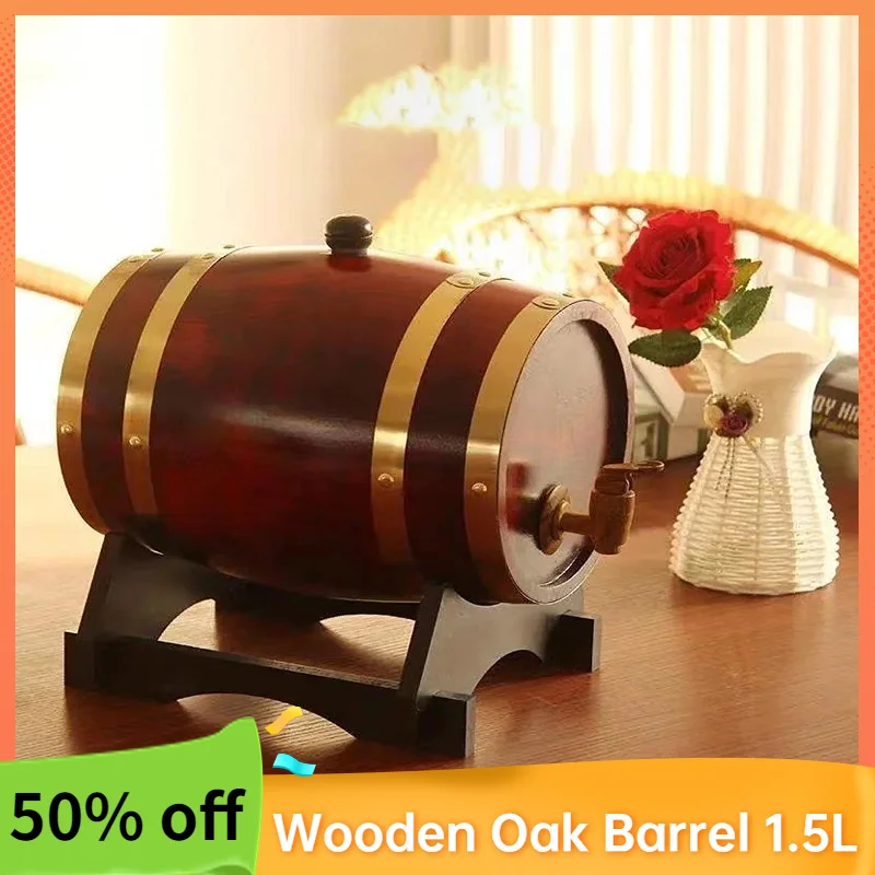 

Home Oak Barrels 1.5L Beer Barrels Homemade Beer DIY Fruit Wine Storage Liquid Bars Decorative Ornament Craft Brewing Equipment