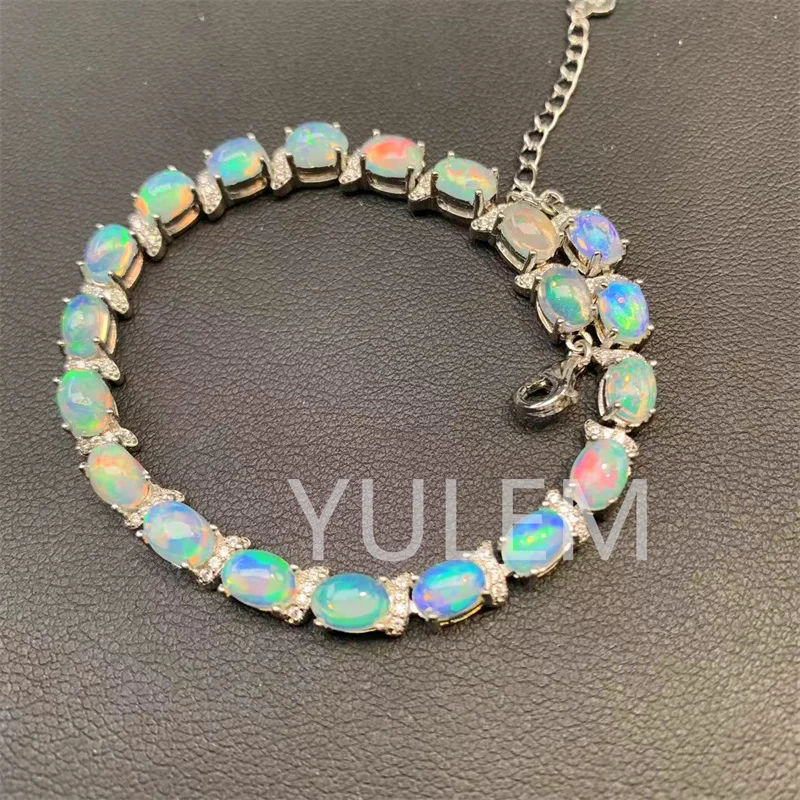 

YULEM New Arrival Natural Opal Classic Design 20pcs Australia Opal Around 17cm Silver 925 Bracelet for Women YULEM-01