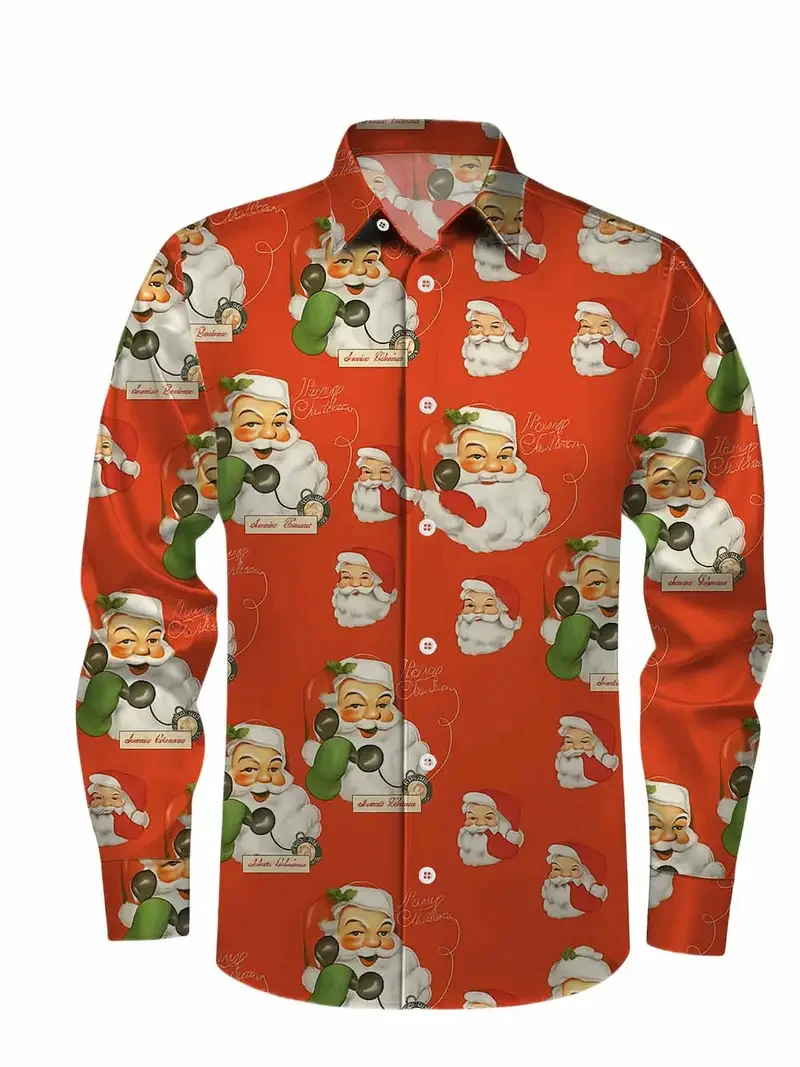 Santa Claus Long Sleeved Shirt With Christmas Reindeer Pattern 3D Printed Shirt  men's Fashionable Shirt  Snowman