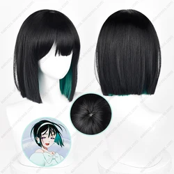 Sua Cosplay Wig 30cm Black Green Mixed Color Bob Wigs Heat Resistant Synthetic Hair