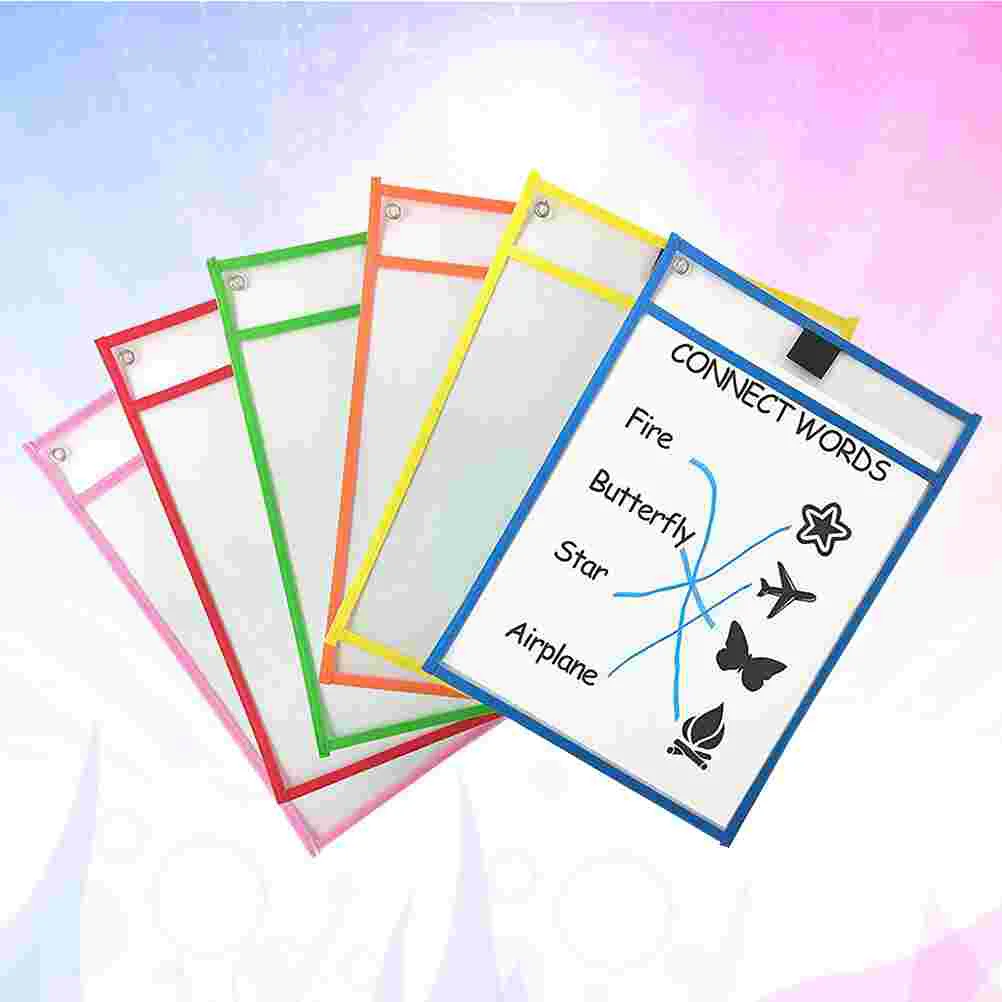 10Pcs Children Dry Erase File Pockets Assorted Colors Document Pouches Stationery Supplies for Office School