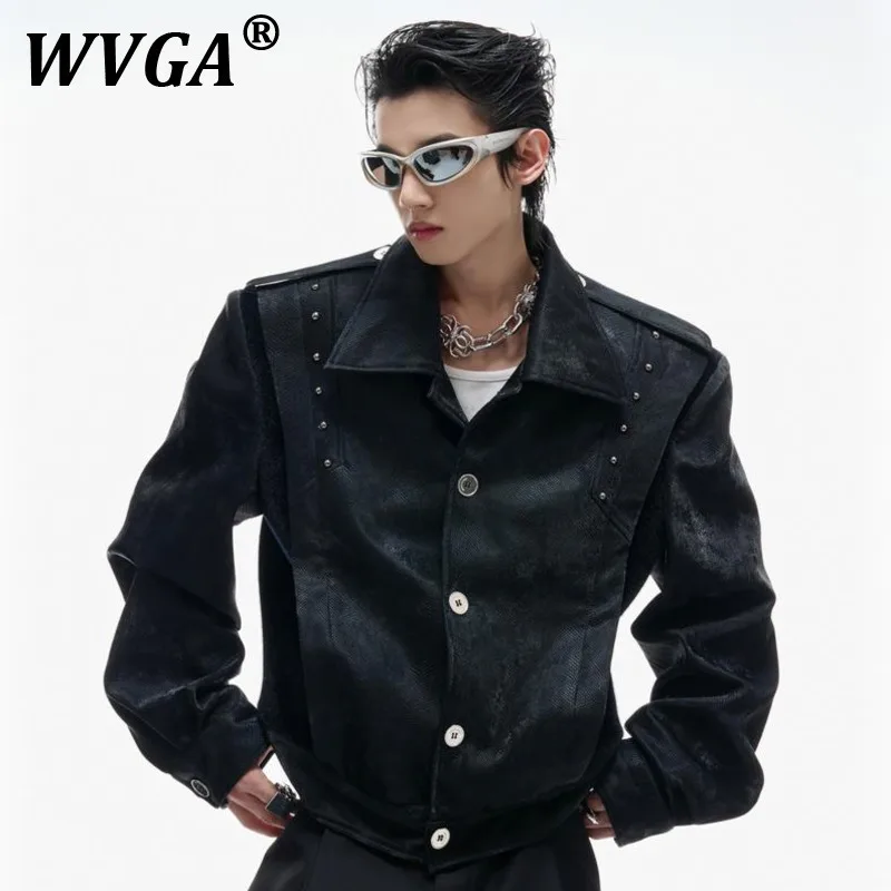 

WVGA Spring Autumn New Man Barbed Rivet Embroidery Trendy Snake Pattern Leather Short Jackets Niche Chic Casual Coats Ins W10083