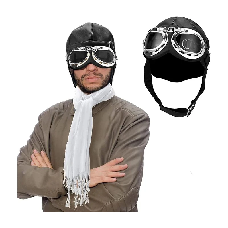 

Man Pilot Cosplay Costume Women Halloween Carnival Party Role Play Aviator Bomber Hat With Goggles Set Mens ushanka