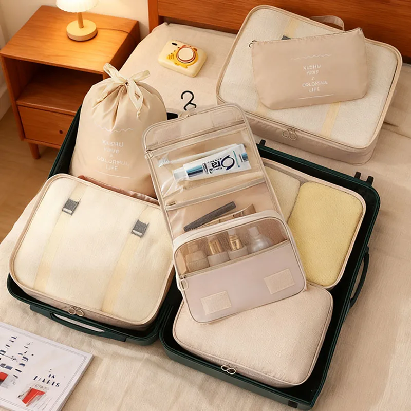 7pcs Set Foldable Travel Clothing Organizer Portable Luggage Storage Bags Portable Packing Cubes for Easy Trip Organization