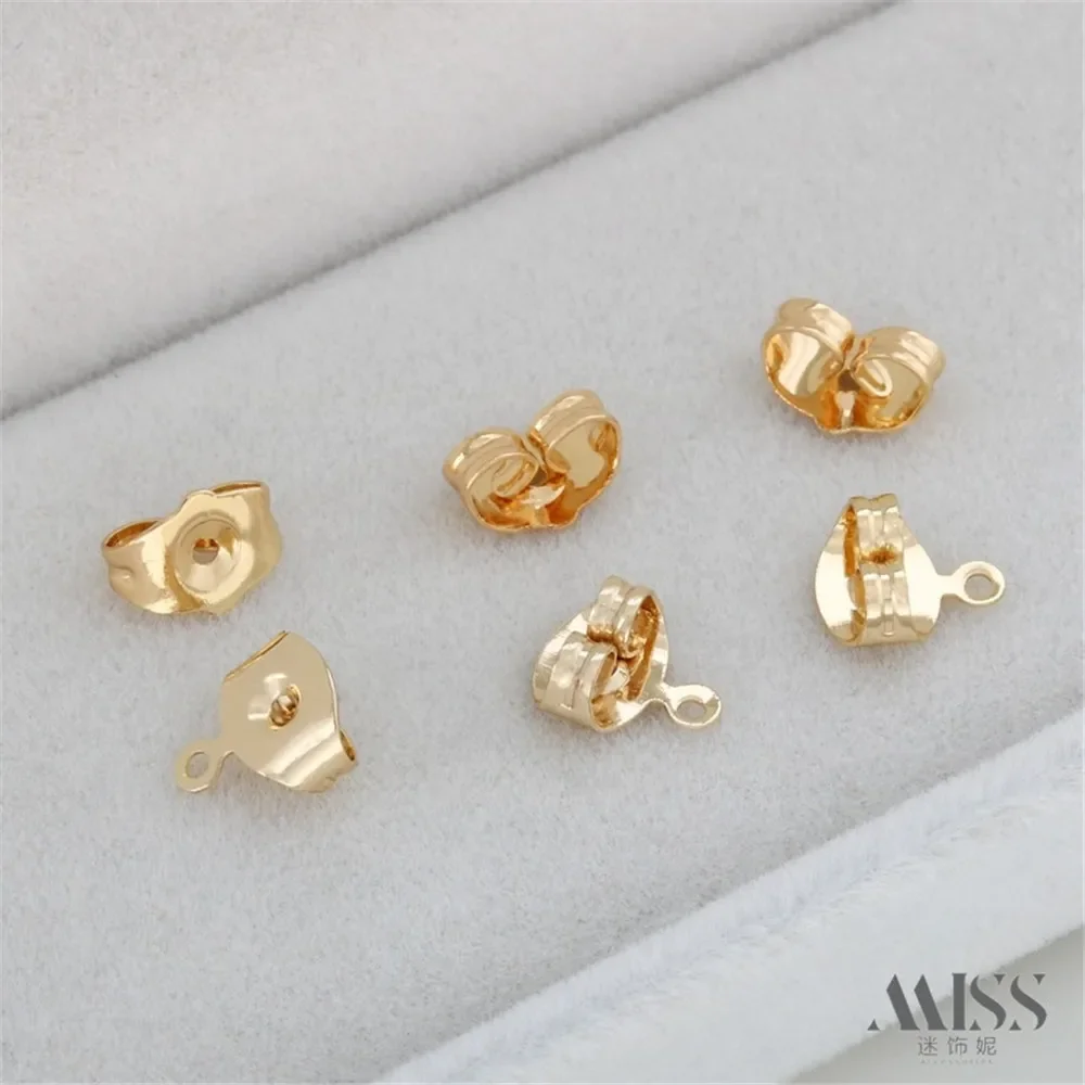 14K Gold-plated Square Butterfly Earplugs with Hanging Rings, DIY Ear Plugs, Earrings, Ear Accessories