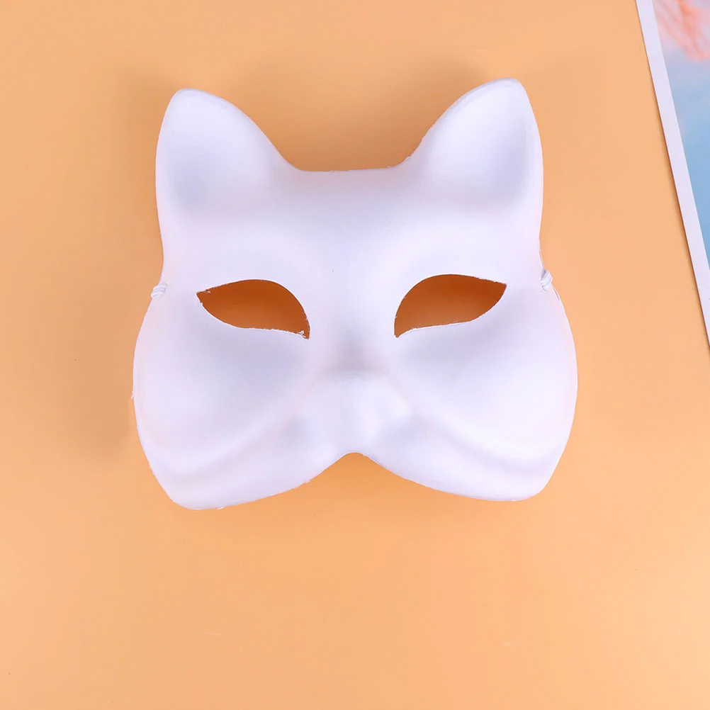 

10 Pcs Hand Painted Pulp Masks White Facial DIY Masquerade Japanese Fox Blank Cat Miss