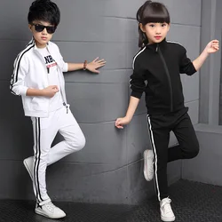 2024 girls  Boys Clothes Children solid Color Sports Suit Teenager tracksuit strip jacket + sports pant 6 8 10 11 12 14 15 years