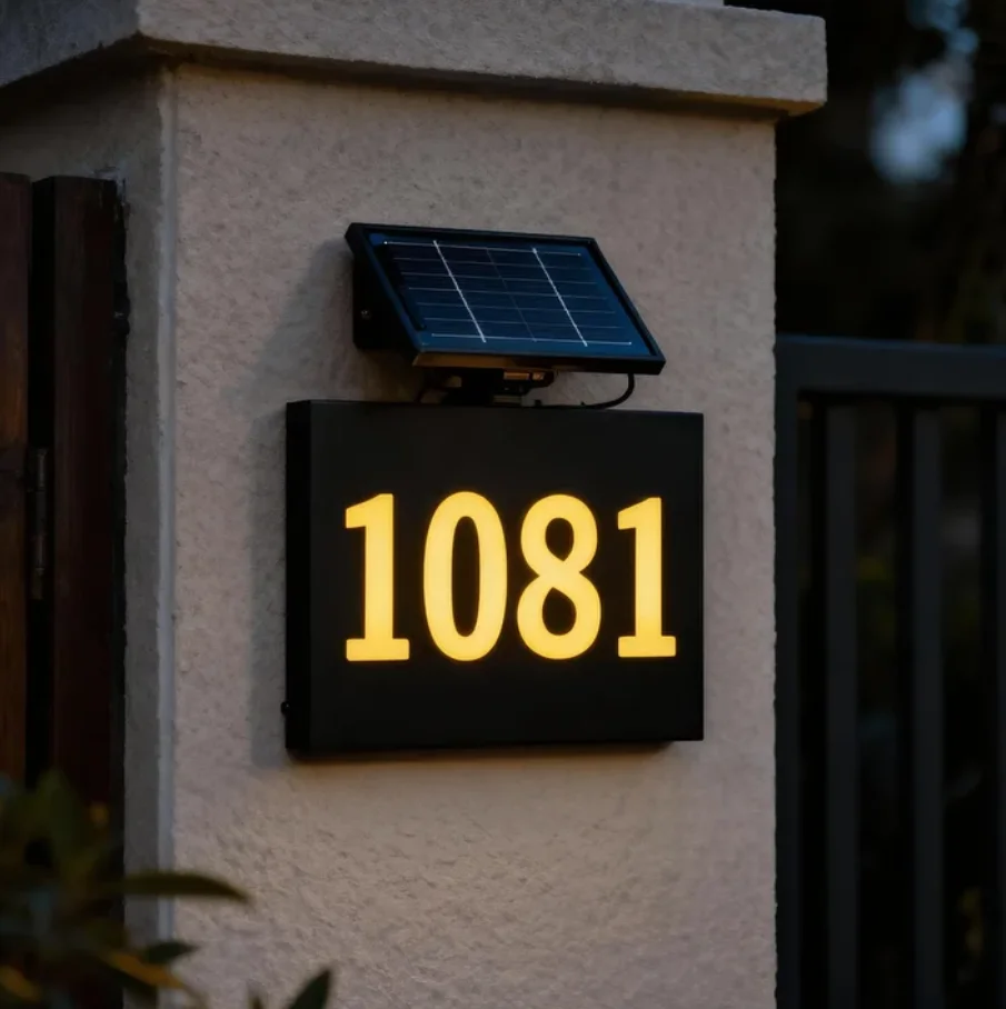 Solar House Number Signs Home Decor Solar Sign Custom Acrylic Door Logo Home Number Sign Outdoor Weatherproof Illuminated Plaque