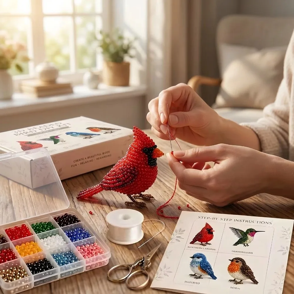 4pcs New Creative 3D Animal Bead Kit Bead Craft Mini Size Animal Crafting Set Farm & Sea Animals Pets Beading Set DIY Activity