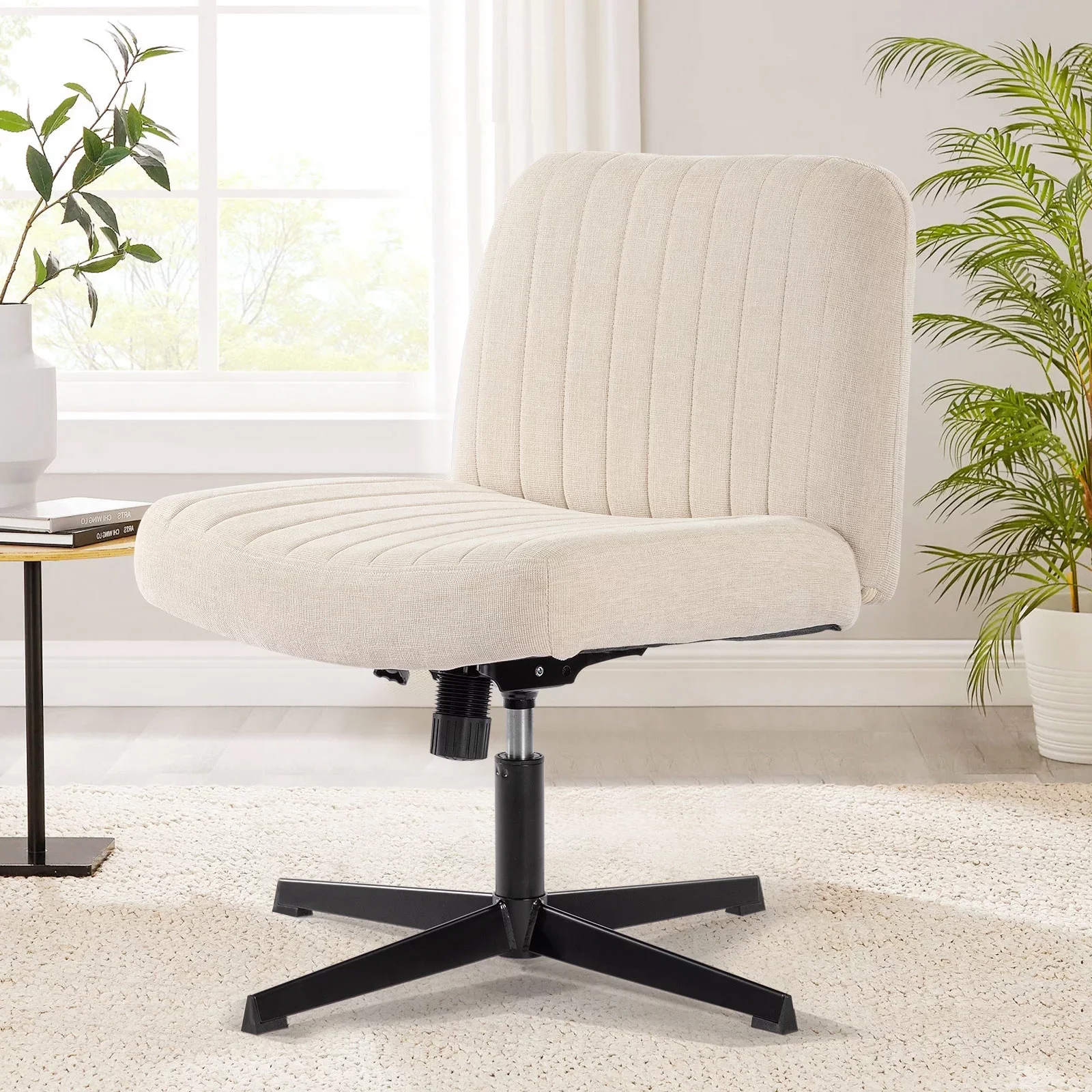 

Office Chair Armless Desk Chair No Wheels, Fabric Padded Wide Seat Home Office Chairs, 115° Rocking Mid Back Cute Computer Chair