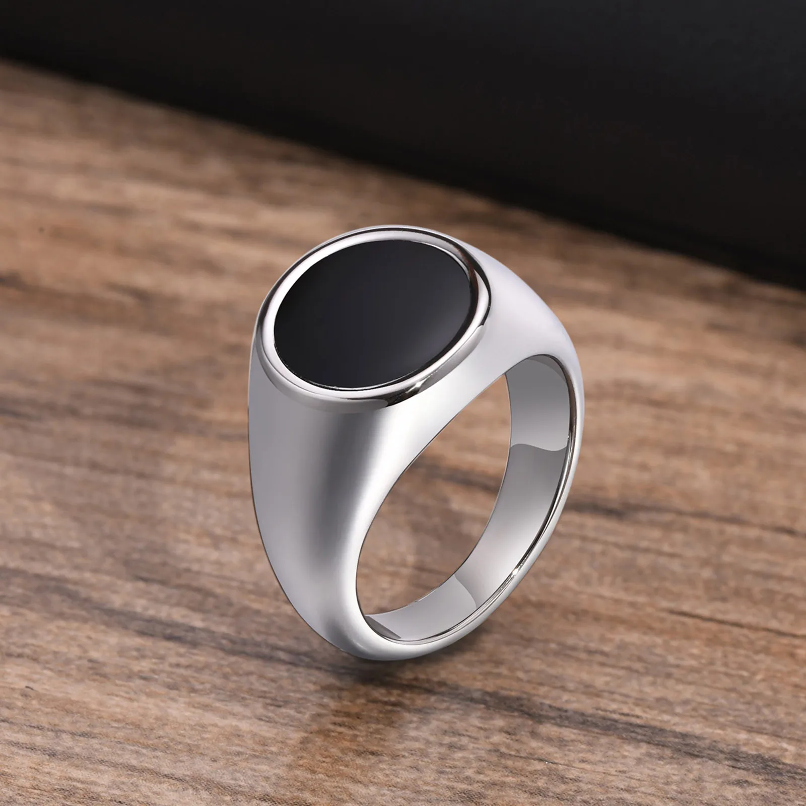 Vnox 13mm Men Signet Rings, Stainless Steel Fingber Band with Enamel Round Top, Never Fade Waterproof Male Boy Cool Punk Ring